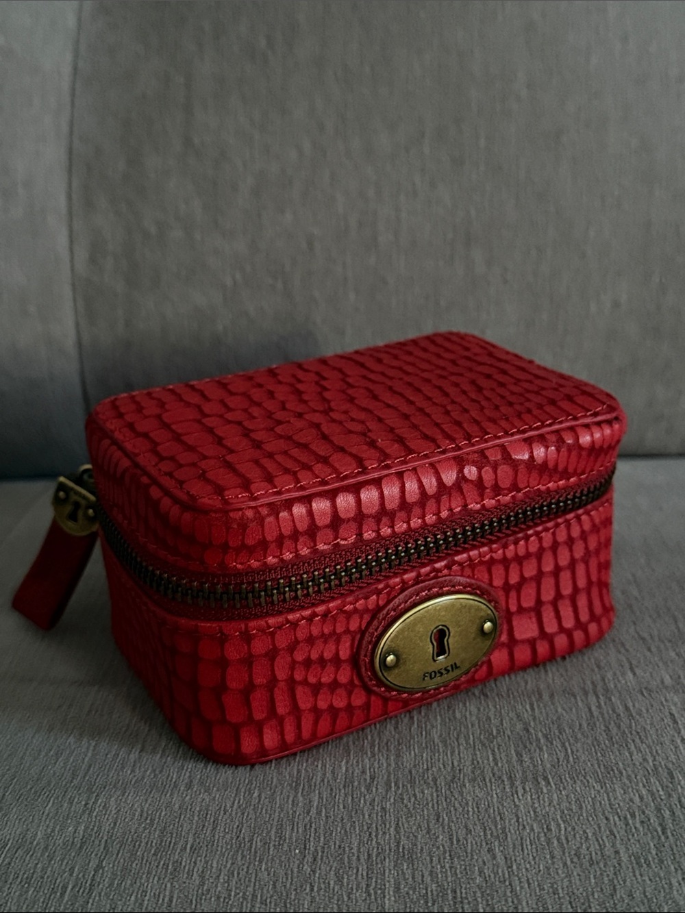 Fossil Red Croc-Embossed Jewelry Travel Case